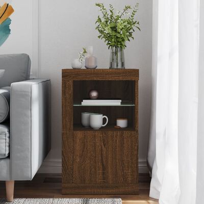 vidaXL Side Cabinet with LED Lights Brown Oak Engineered Wood