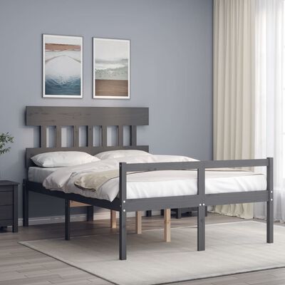 vidaXL Senior Bed without Mattress Grey Double Solid Wood