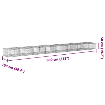 vidaXL Gabion Basket with Cover 800x100x50 cm Galvanised Iron