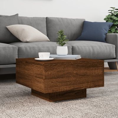 vidaXL Coffee Table with LED Lights Brown Oak 55x55x31 cm