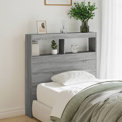 vidaXL Headboard Cabinet with LED Grey Sonoma 100x17x102 cm