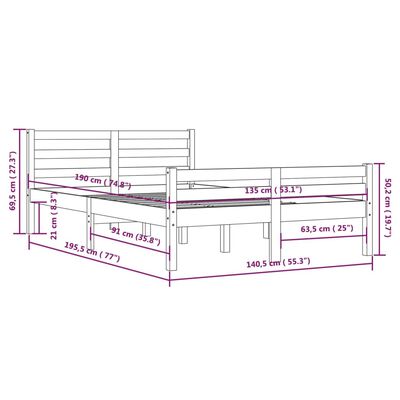 vidaXL Bed Frame without Mattress Solid Wood 135x190 cm Double