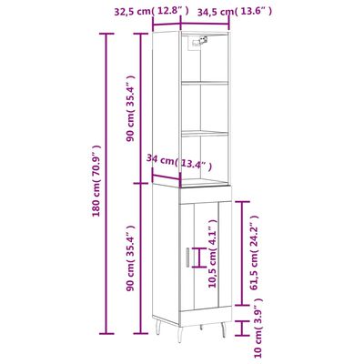 vidaXL Highboard Grey Sonoma 34.5x34x180 cm Engineered Wood