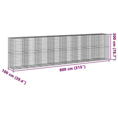 vidaXL Gabion Basket with Cover 800x100x200 cm Galvanised Iron