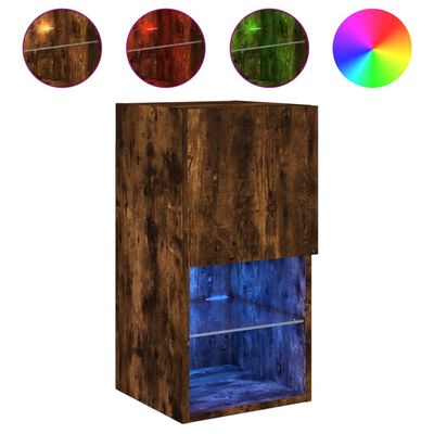 vidaXL TV Cabinets with LED Lights 2 pcs Smoked Oak 30.5x30x60 cm