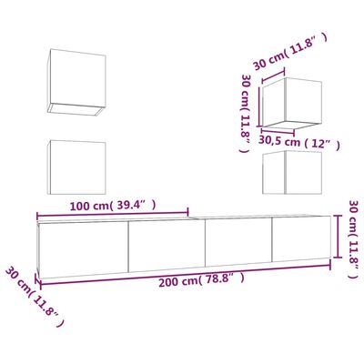 vidaXL 6 Piece TV Cabinet Set Grey Sonoma Engineered Wood