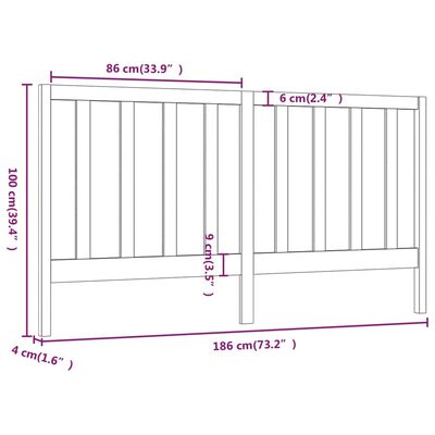 vidaXL Bed Headboard Grey 186x4x100 cm Solid Wood Pine