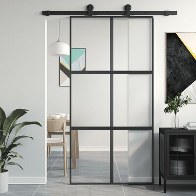 vidaXL Sliding Door Black 102.5x205 cm Tempered Glass and Aluminium