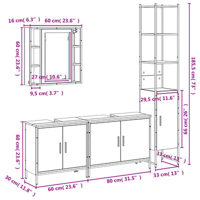 vidaXL 4 Piece Bathroom Cabinet Set Grey Sonoma Engineered Wood