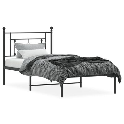 vidaXL Metal Bed Frame without Mattress with Headboard Black 90x190 cm Single