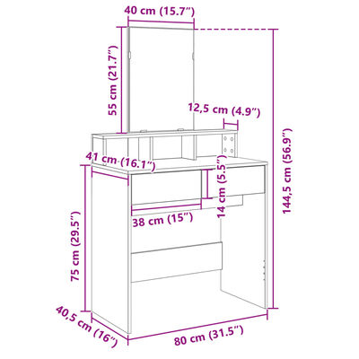 vidaXL Dressing Table with Mirror Smoked Oak 80x41x144.5 cm