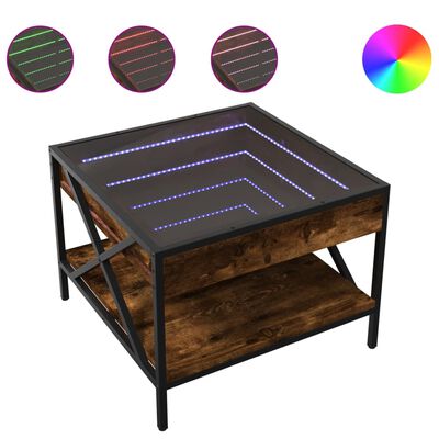 vidaXL Coffee Table with Infinity LED Smoked Oak 50x50x38 cm