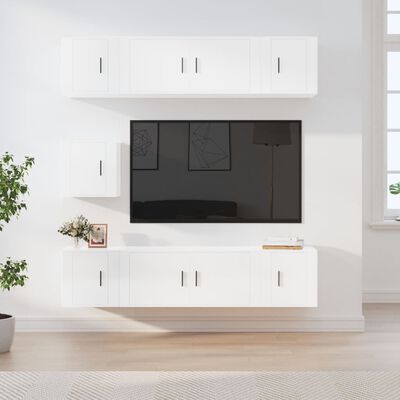 vidaXL 7 Piece TV Cabinet Set High Gloss White Engineered Wood