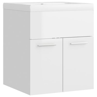 vidaXL Sink Cabinet with Built-in Basin High Gloss White Engineered Wood