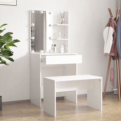 vidaXL Dressing Table Set with LED White Engineered Wood