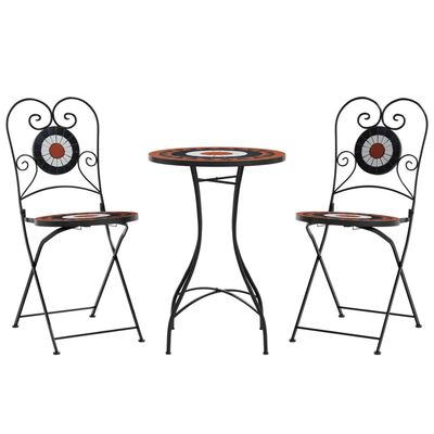 vidaXL Mosaic Bistro Set Terracotta and White Iron and Ceramic