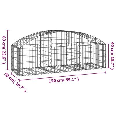 vidaXL Arched Gabion Basket 150x50x40/60 cm Galvanised Iron