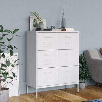 vidaXL Drawer Cabinet White 80x35x101.5 cm Steel