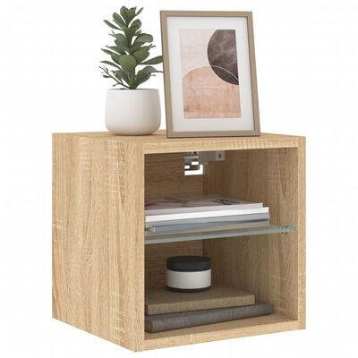 vidaXL TV Wall Cabinet with LED Lights Sonoma Oak 30x28.5x30 cm