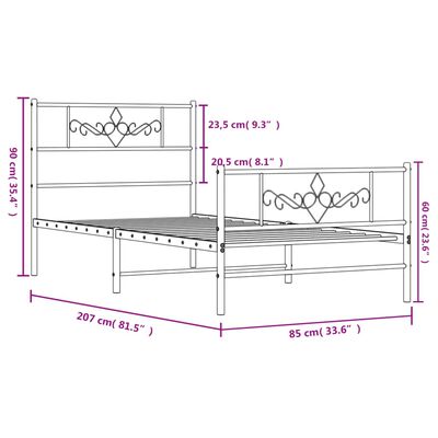 vidaXL Metal Bed Frame without Mattress with Footboard Black 80x200 cm