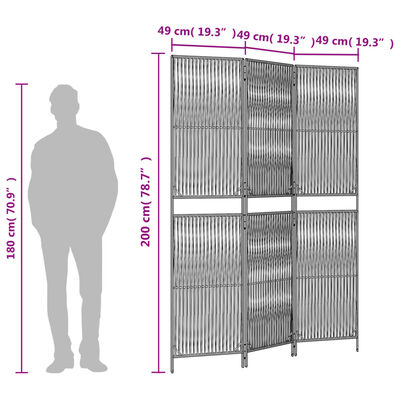 vidaXL Room Divider 3 Panels Grey Poly Rattan