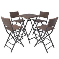 vidaXL 5 Piece Folding Outdoor Dining Set Steel Poly Rattan Brown