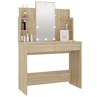 vidaXL Dressing Table with LED Sonoma Oak 96x40x142 cm