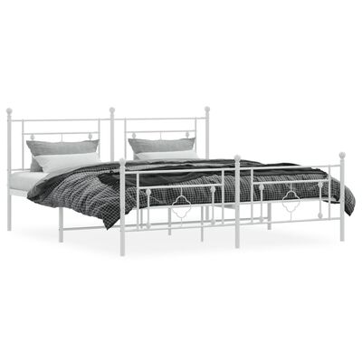 vidaXL Metal Bed Frame without Mattress with Footboard White 180x200 cm Super King