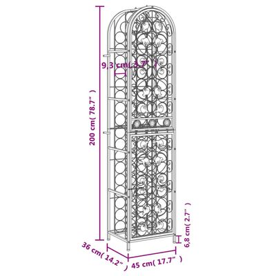 vidaXL Wine Rack for 73 Bottles Black 45x36x200 cm Wrought Iron