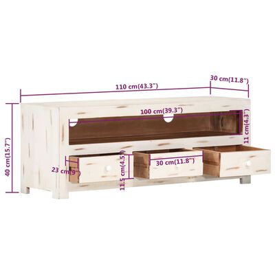 vidaXL TV Cabinet Solid Wood Acacia 110x30x40 cm White