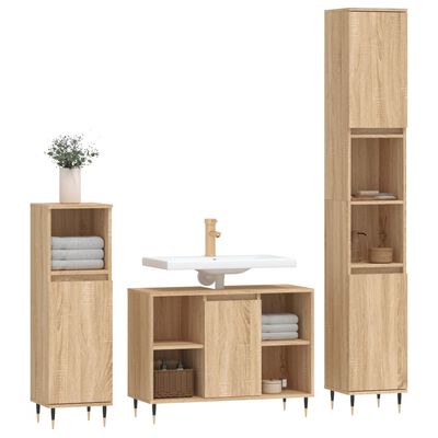 vidaXL 3 Piece Bathroom Furniture Set Sonoma Oak Engineered Wood