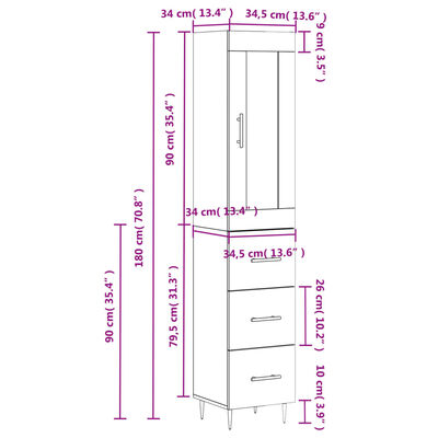 vidaXL Highboard Grey Sonoma 34.5x34x180 cm Engineered Wood