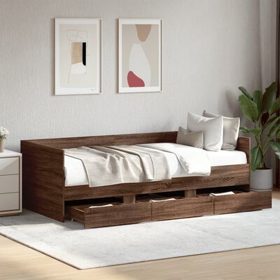 vidaXL Daybed with Drawers without Mattress Brown Oak 75x190 cm Small Single