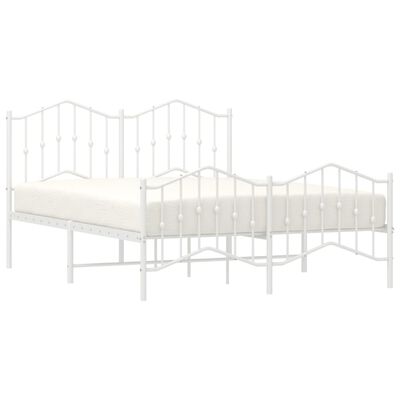 vidaXL Metal Bed Frame without Mattress with Footboard White 135x190 cm Double