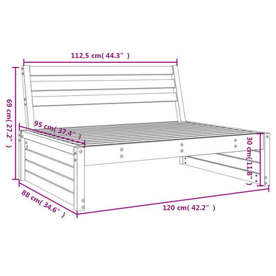 vidaXL Garden Middle Sofa White 120x80 cm Solid Wood Pine