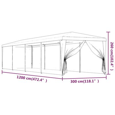 vidaXL Party Tent with 10 Mesh Sidewalls Green 3x12 m HDPE