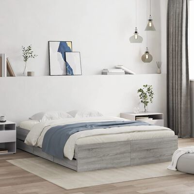 vidaXL Bed Frame with Drawers without Mattress Grey Sonoma 140x200 cm