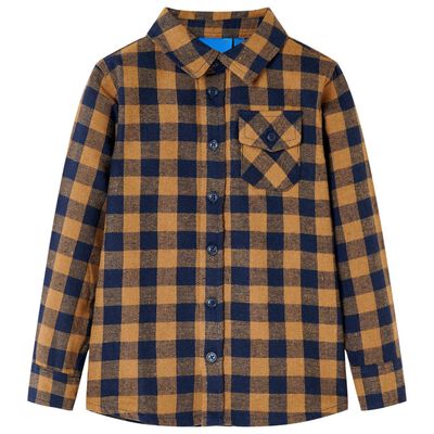 Kids' Plaid Shirt Cognac and Blue 104