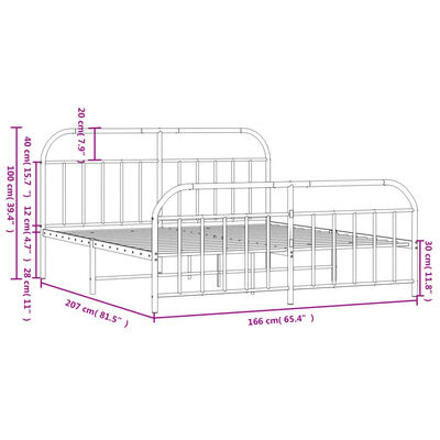 vidaXL Metal Bed Frame without Mattress with Footboard Black 160x200 cm