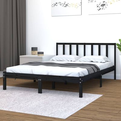 vidaXL Bed Frame without Mattress Black Solid Wood Pine 135x190 cm Double