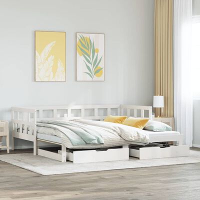 vidaXL Daybed with Trundle and Drawers without Mattress White 90x200 cm