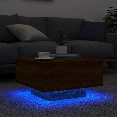 vidaXL Coffee Table with LED Lights Brown Oak 55x55x31 cm