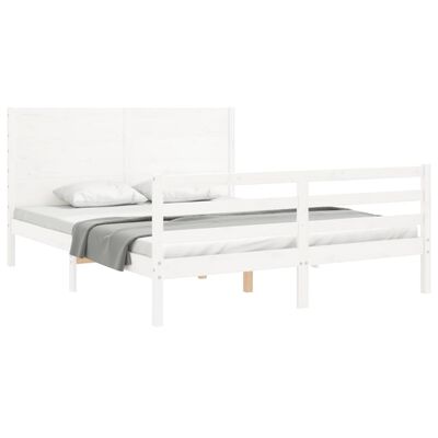 vidaXL Bed Frame without Mattress White King Size Solid Wood