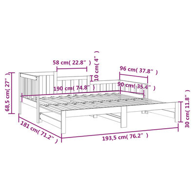 vidaXL Pull-out Day Bed without Mattress White 2x(90x190) cm