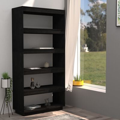 vidaXL Book Cabinet/Room Divider Black 80x35x167 cm Solid Pinewood