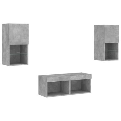 vidaXL 4 Piece TV Wall Cabinets with LED Lights Concrete Grey