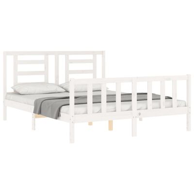 vidaXL Bed Frame without Mattress White King Size Solid Wood Pine