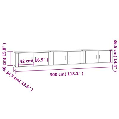 vidaXL Wall-mounted TV Cabinets 3 pcs Smoked Oak 100x34.5x40 cm