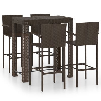 vidaXL 5 Piece Outdoor Bar Set with Armrest Poly Rattan Brown