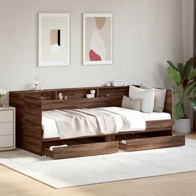 vidaXL Daybed with Drawers without Mattress Brown Oak 75x190 cm Small Single